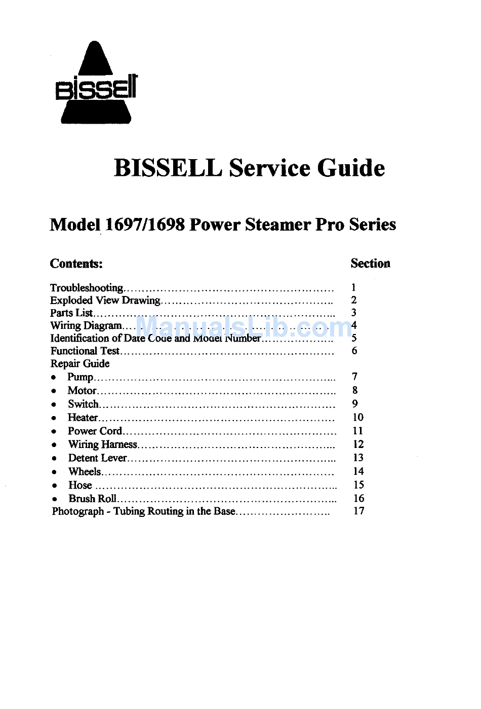 BISSELL 1697 SERVICE MANUAL Pdf Download | ManualsLib