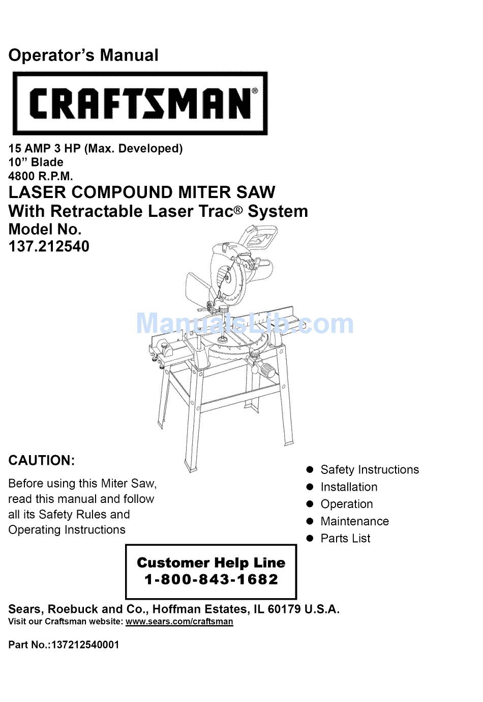 CRAFTSMAN 137.212540 OPERATOR'S MANUAL Pdf Download | ManualsLib