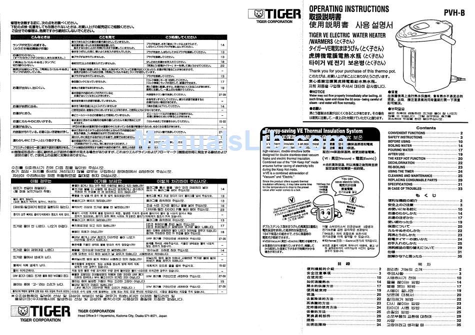 TIGER PVH-B MANUAL Pdf Download | ManualsLib