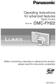 PANASONIC Lumix DMC-FH22 Operating Instructions Manual