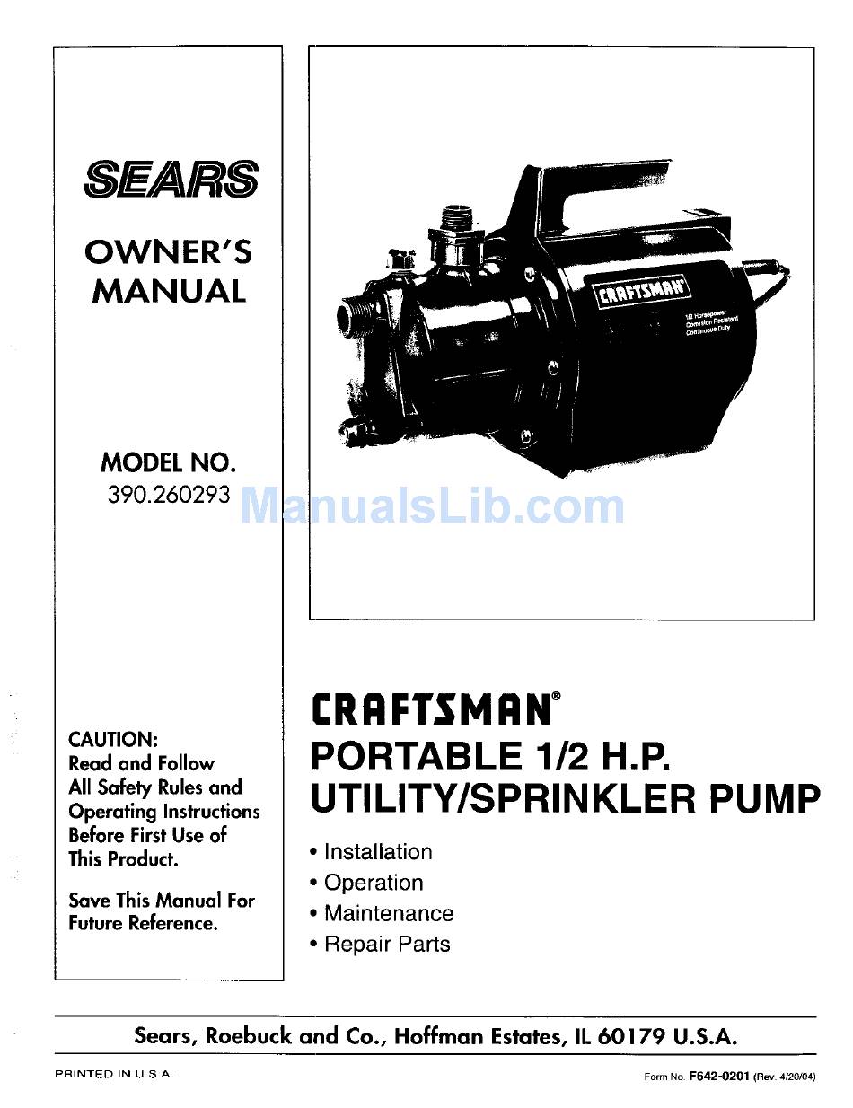 Craftsman 390 260293 Owner S Manual Pdf Download Manualslib