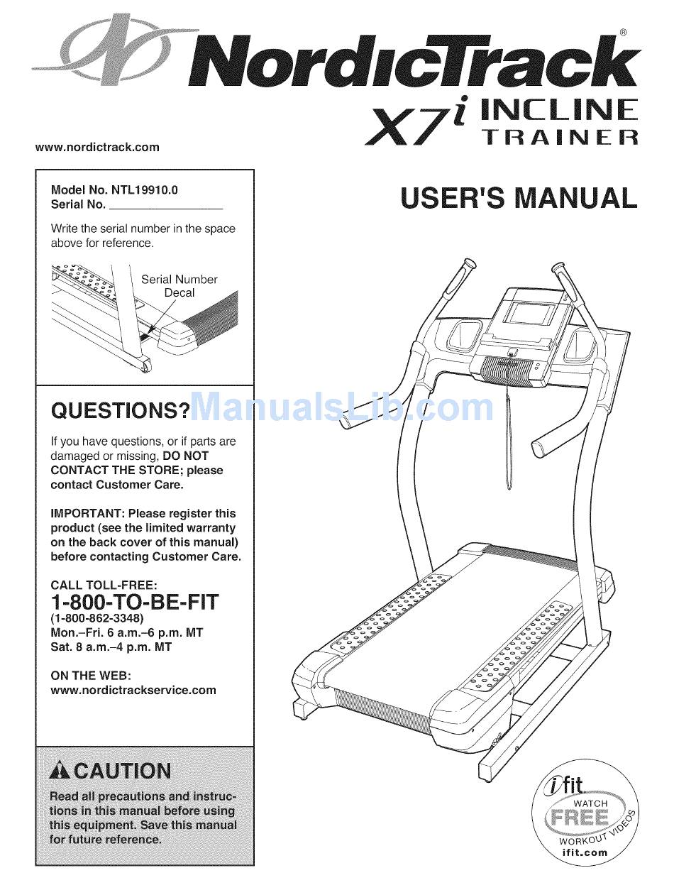 NORDICTRACK X7I INCLINE TRAINER NTL19910.0 USER MANUAL Pdf Download ...