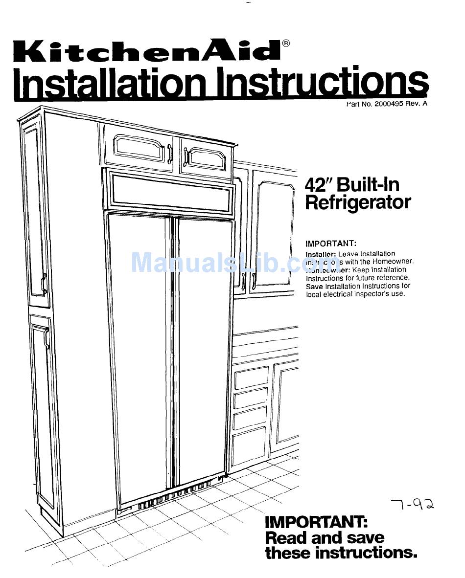 KITCHENAID 2000495 INSTALLATION INSTRUCTIONS MANUAL Pdf ...