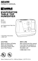 KENMORE Sears Evaporative table top Humidifier 42.14121 (3 gallon) Owner's Manual