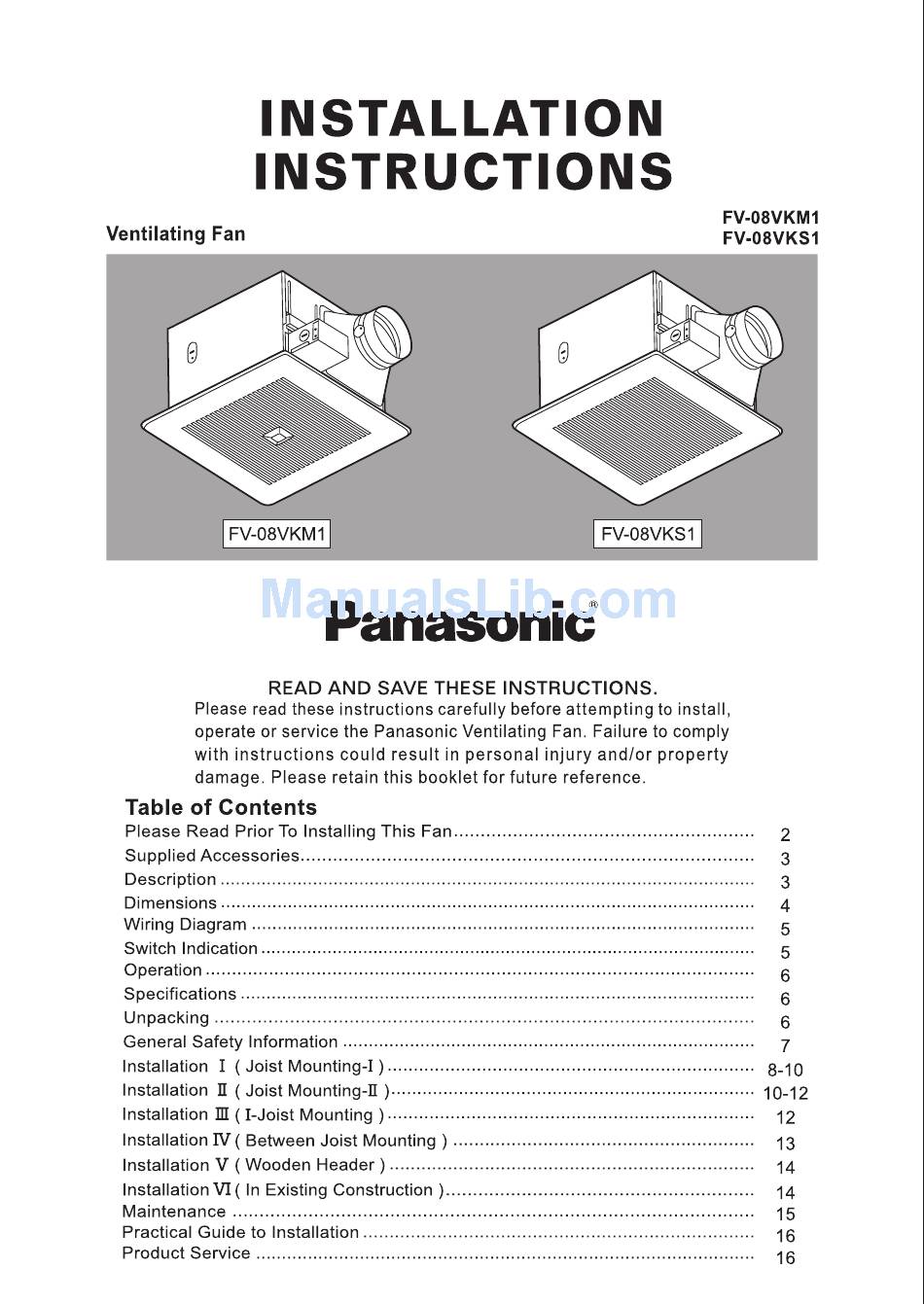 PANASONIC FV08VKM1 INSTALLATION INSRTUCTIONS Pdf Download ManualsLib