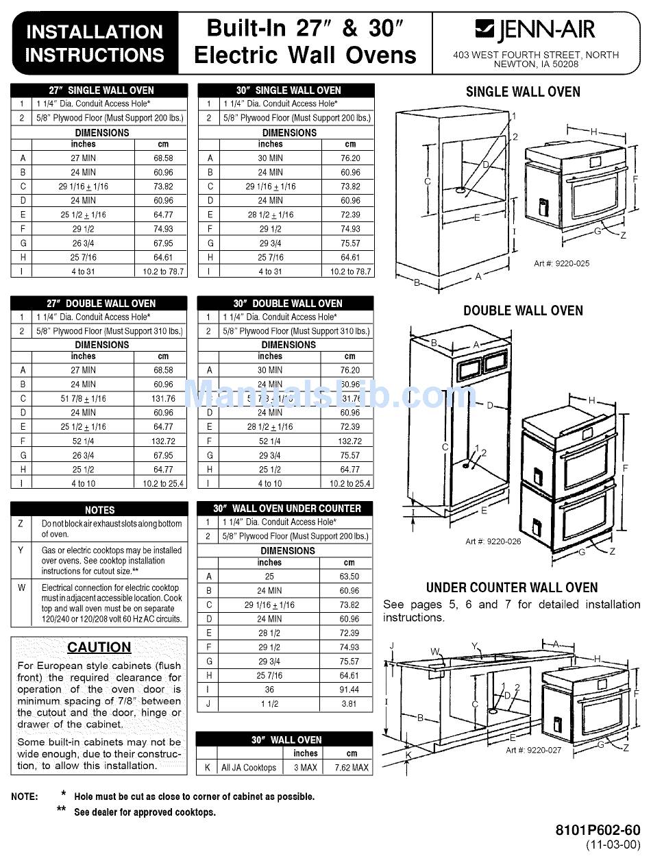 JENN-AIR JJW9630DDW INSTALLATION INSTRUCTIONS MANUAL Pdf Download ...