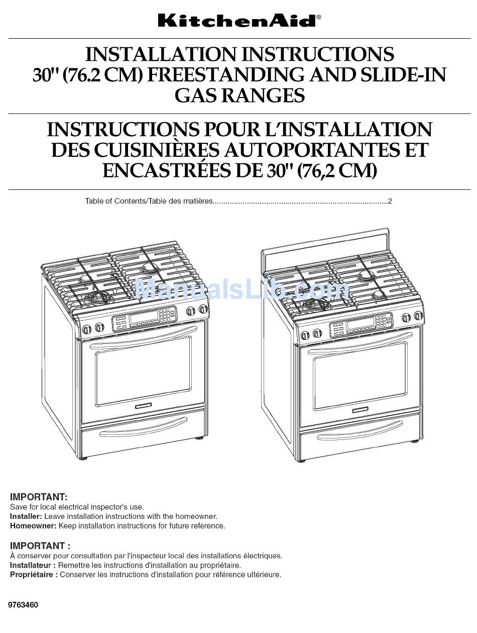 KITCHENAID KGSS907SSS00 INSTALLATION INSTRUCTIONS MANUAL Pdf Download