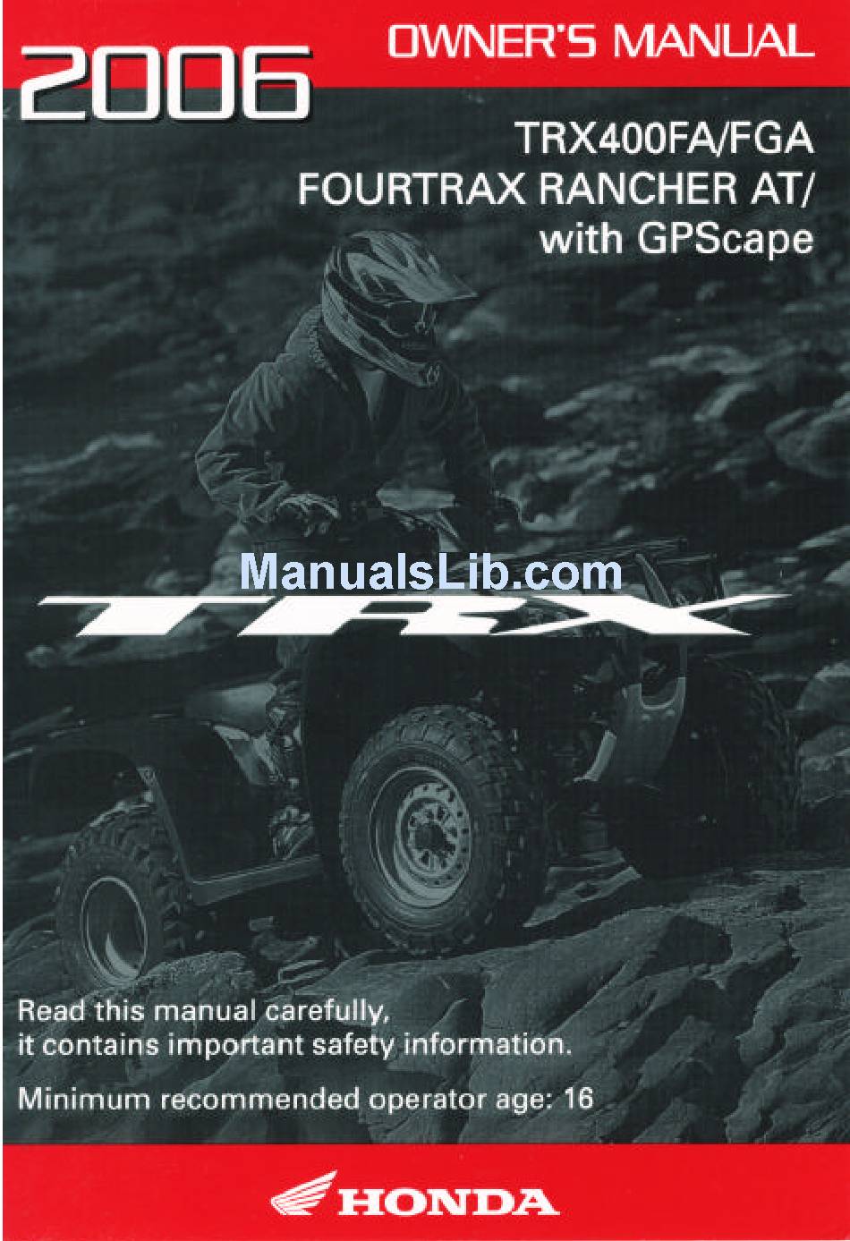 HONDA FOURTRAX RANCHER AT 2006 TRX400FA OWNER'S MANUAL Pdf Download