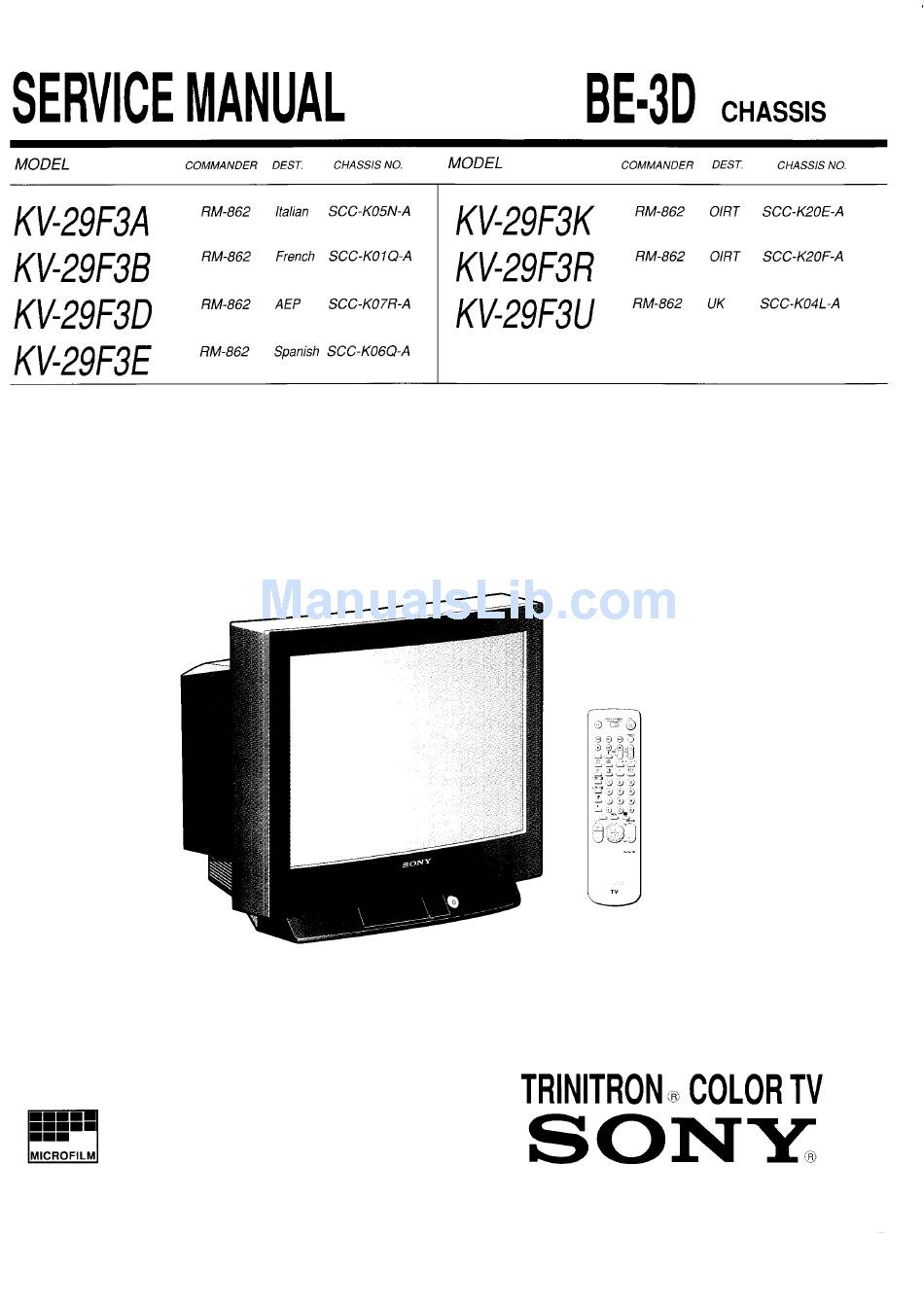 SONY TRINITRON KV-29F3A SERVICE MANUAL Pdf Download | ManualsLib