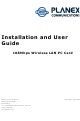 Planex 108Mbps Wireless LAN PC Card Installation And User Manual