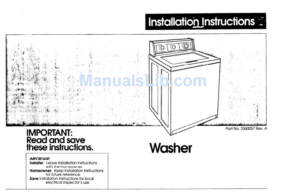 MAYTAG WASHER INSTALLATION INSTRUCTIONS Pdf Download ManualsLib