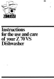 Zanussi Z 70 VS Use And Care Instructions Manual