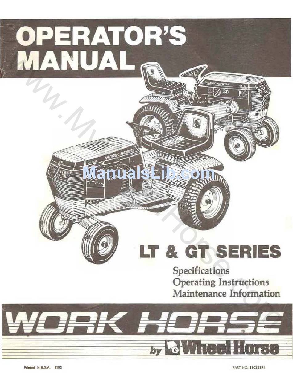 WHEEL HORSE WORK HORSE LT SERIES OPERATOR'S MANUAL Pdf Download