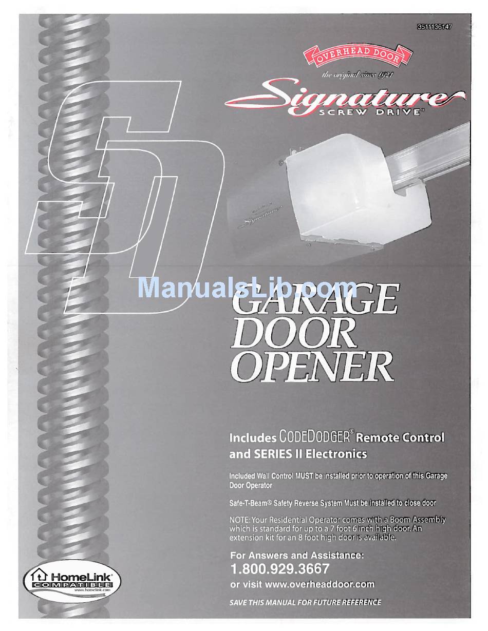 OVERHEAD DOOR SIGNATURE SCREW DRIVE OPERATOR