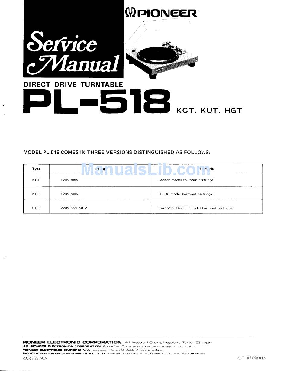 PIONEER PL-518 SERVICE MANUAL Pdf Download | ManualsLib