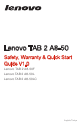 Lenovo 2 A8-50F Safety, Warranty & Quick Start Manual