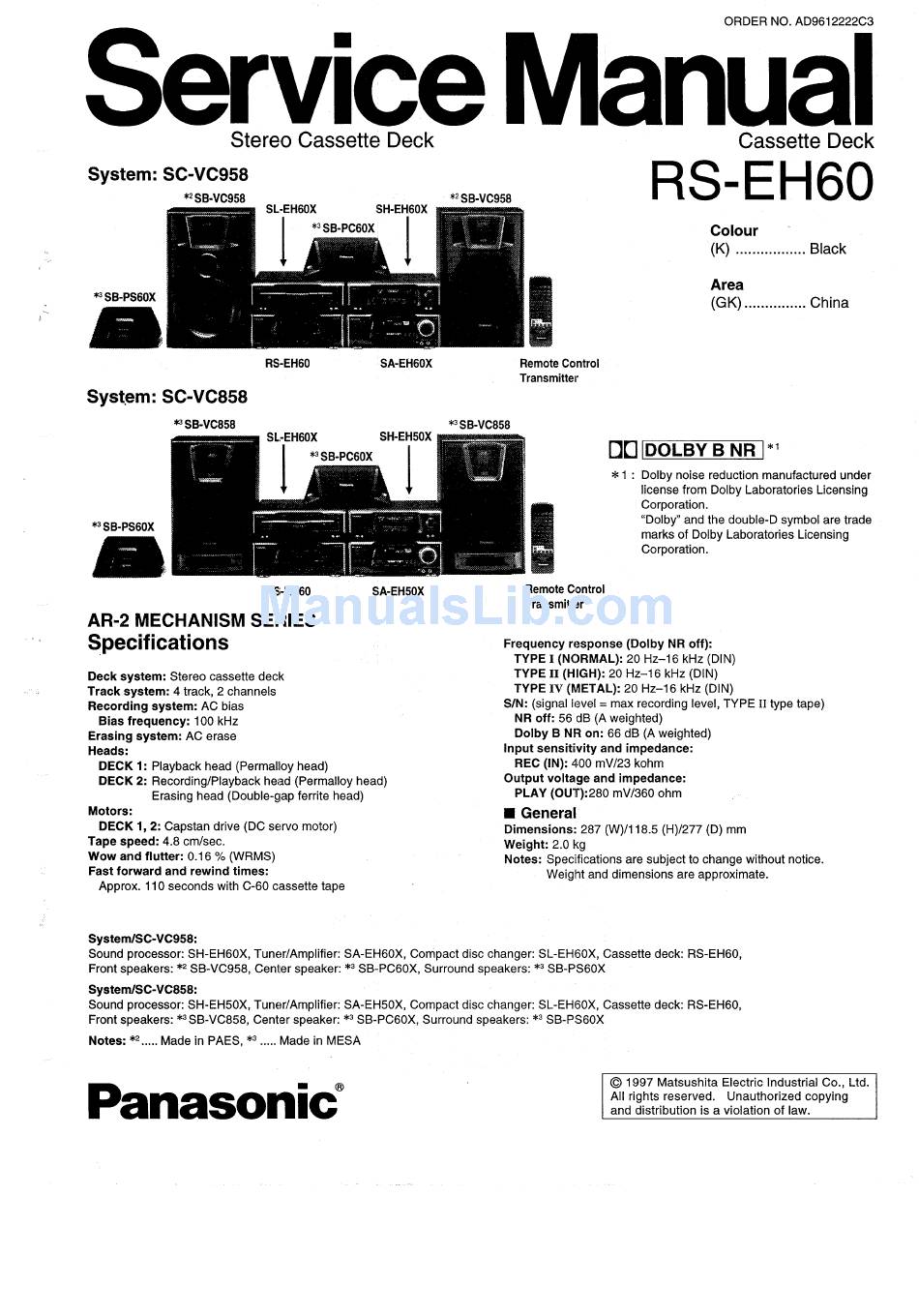 TECHNICS RS-EH60 SERVICE MANUAL Pdf Download | ManualsLib