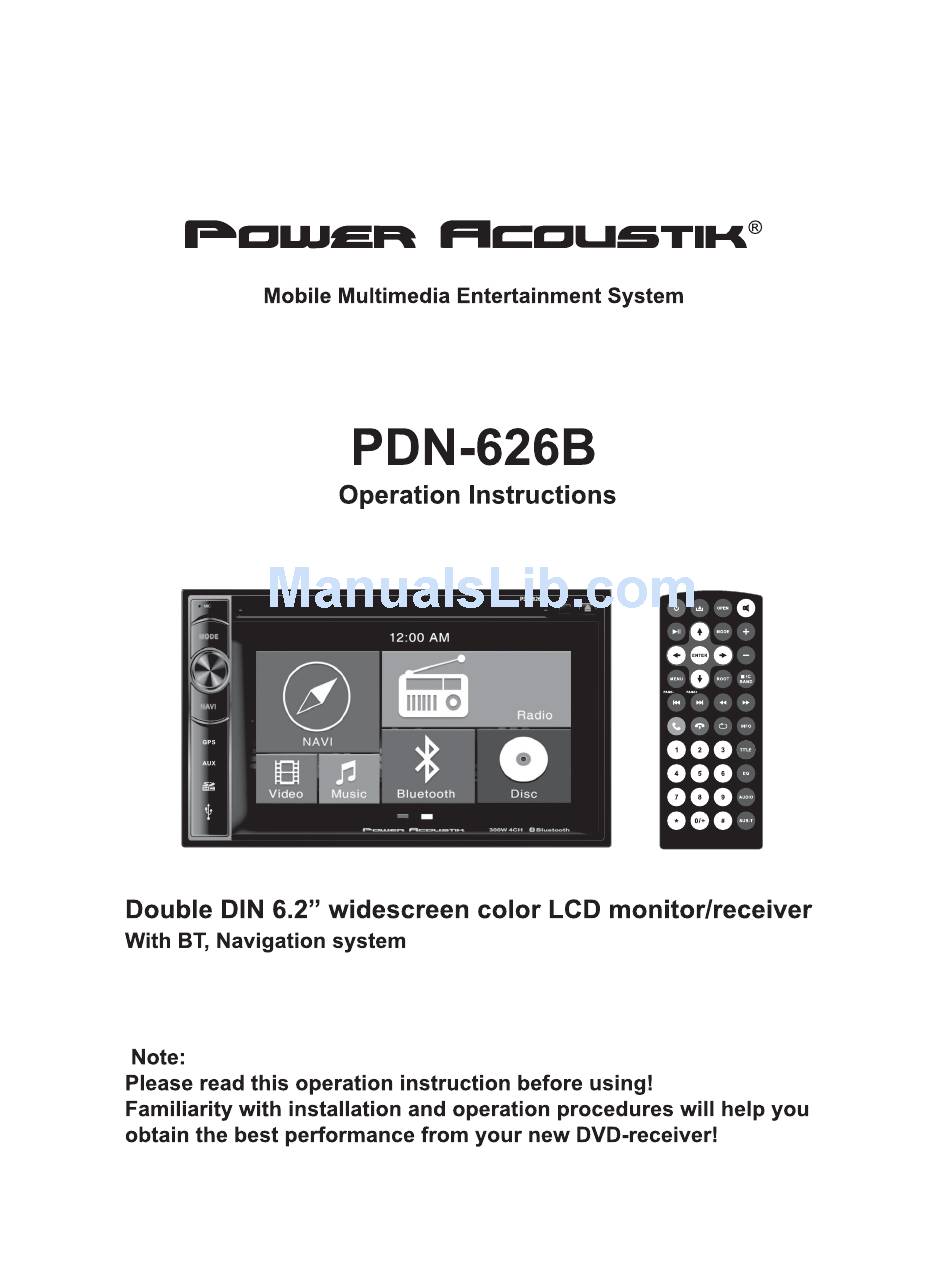 POWER ACOUSTIK PDN-626B OPERATION INSTRUCTIONS MANUAL Pdf Download