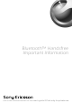 Sony Ericsson HBH-PV705 Important Information Manual