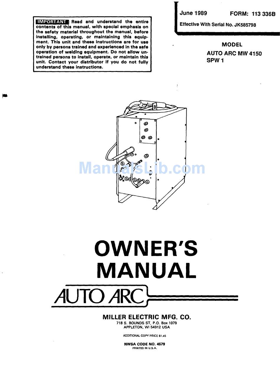 MILLER AUTO ARC MW 4150 OWNER'S MANUAL Pdf Download | ManualsLib