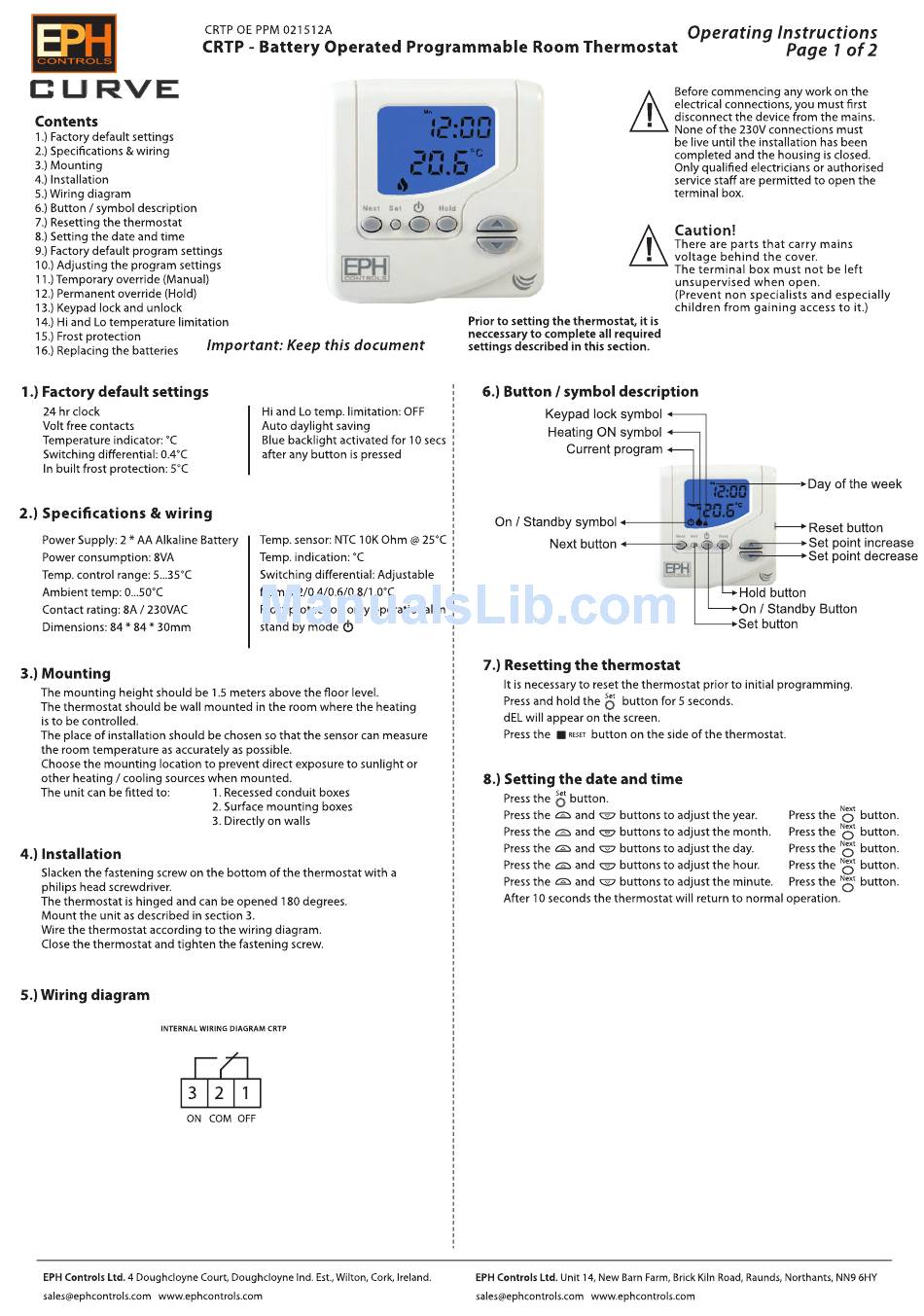 EPH CONTROLS CURVE CRTP OPERATING INSTRUCTIONS Pdf Download | ManualsLib