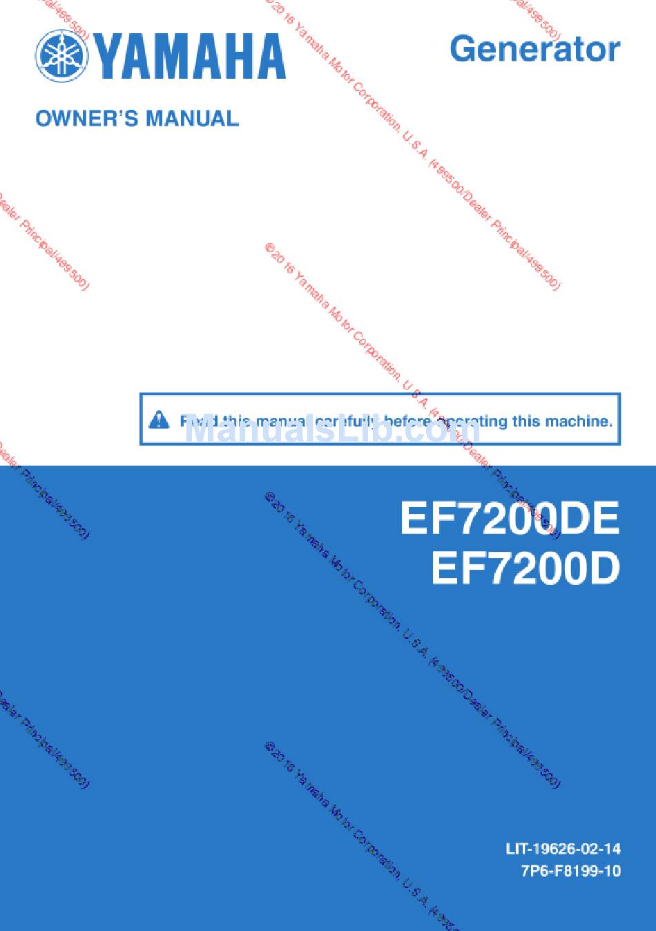 YAMAHA EF7200DE, EF7200D OWNER'S MANUAL Pdf Download ManualsLib