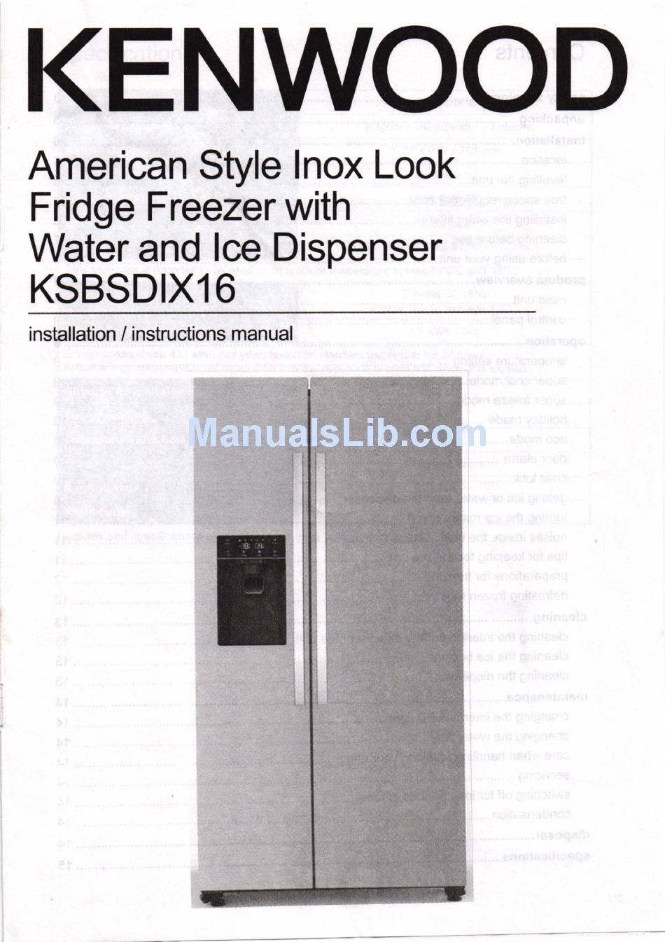 KENWOOD KSBSDIX16 INSTALLATION AND INSTRUCTION MANUAL Pdf Download