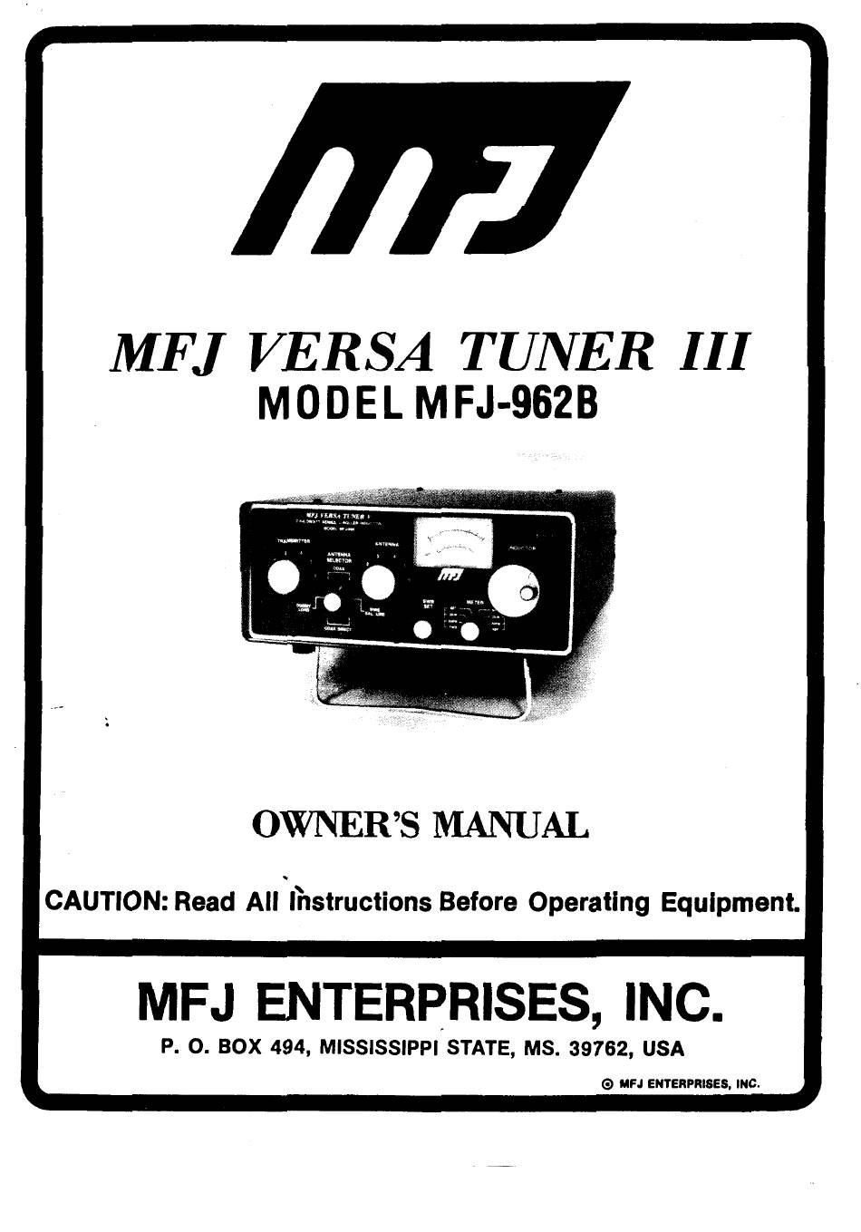 MFJ VERSA TUNER III OWNER'S MANUAL Pdf Download | ManualsLib