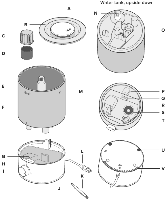 Levoit LUH-D302-WUS humidifier internal components diagram