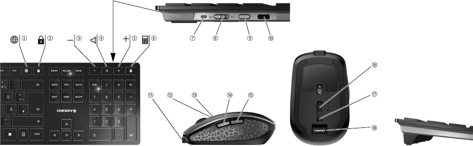 CHERRY MW 8C ERGO, Wireless Mouse With Ergonomic Thumb Rest For Right-Handers, Bluetooth Or 2.4 GHz RF Connection, Rechargeable, Black - View #2