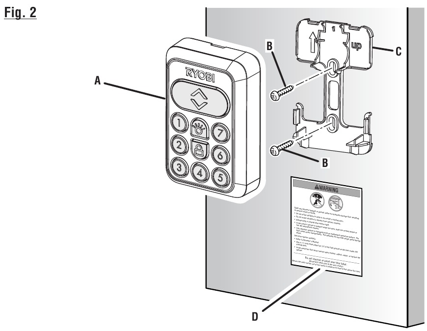 RYOBI GDA401 Wireless Indoor Keypad For Garage Door Openers Manual