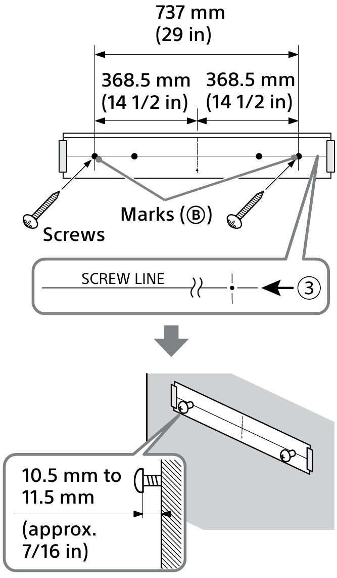 Mounting the Bar Speaker on a Wall - Step 4 - Screwing Diagram