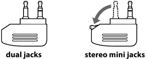 Notes on using on the airplane - Dual/Stereo mini jacks feature