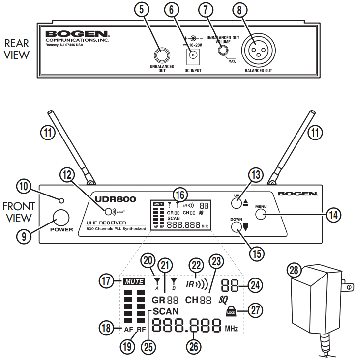 Bogen UDR800 UHF Wireless Microphone Receiver Manual ManualsLib