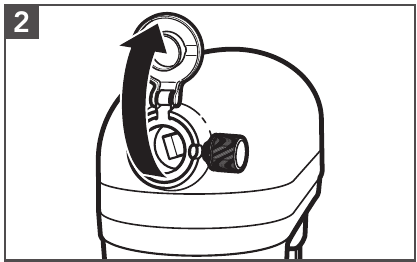 Flip up hinge attachment hub cover to open.