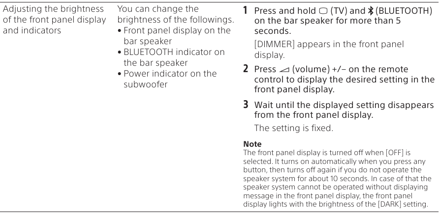 Front Panel Display/Indicators Settings