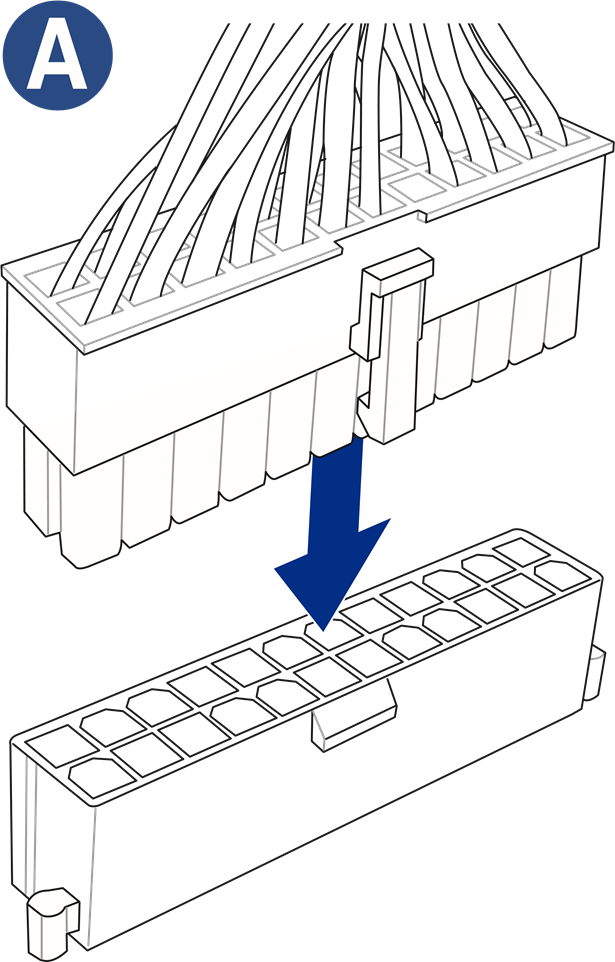 Install ATX power connectors - Step A