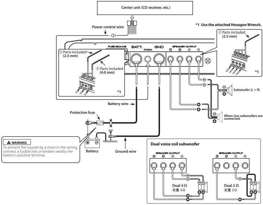 Power wire and speaker wire connection