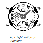 CASIO - G-SHOCK GA110 - To illuminate the display manually To illuminate the display manually