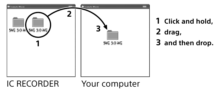 Copying files from the IC recorder to your computer