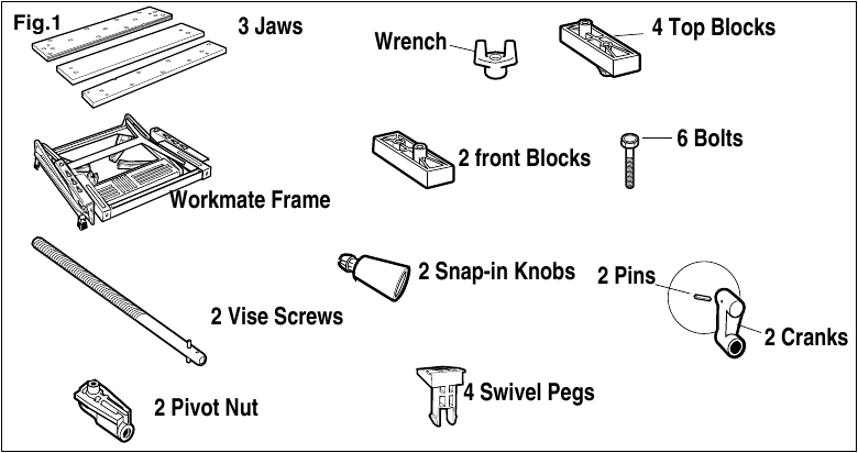 Black & Decker WM425 Type 1 Parts Diagram for Workmate