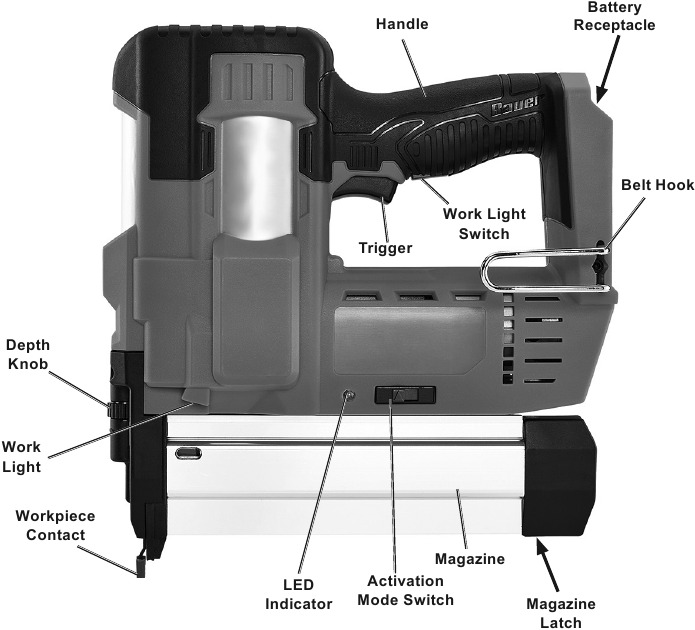 Bauer 20131CB, 57180 20V Cordless 18 Gauge Brad Nailer Manual