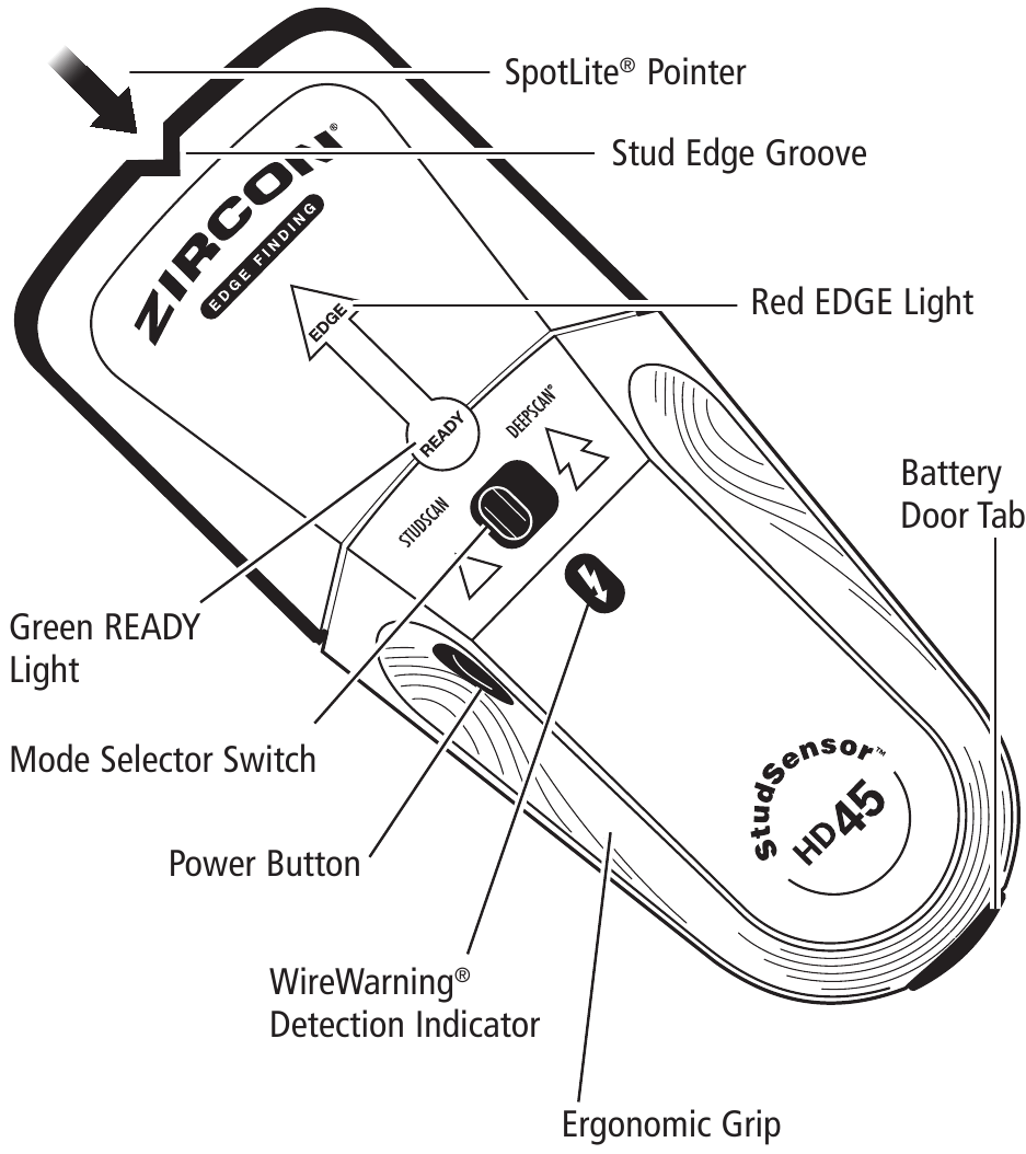 Zircon StudSensor HD45 EdgeFinding Stud Finder Manual ManualsLib