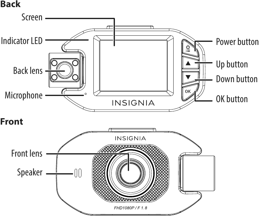 Insignia NSDCDCHH2 Full HD Dual Camera Dash Cam Quick Start Guide