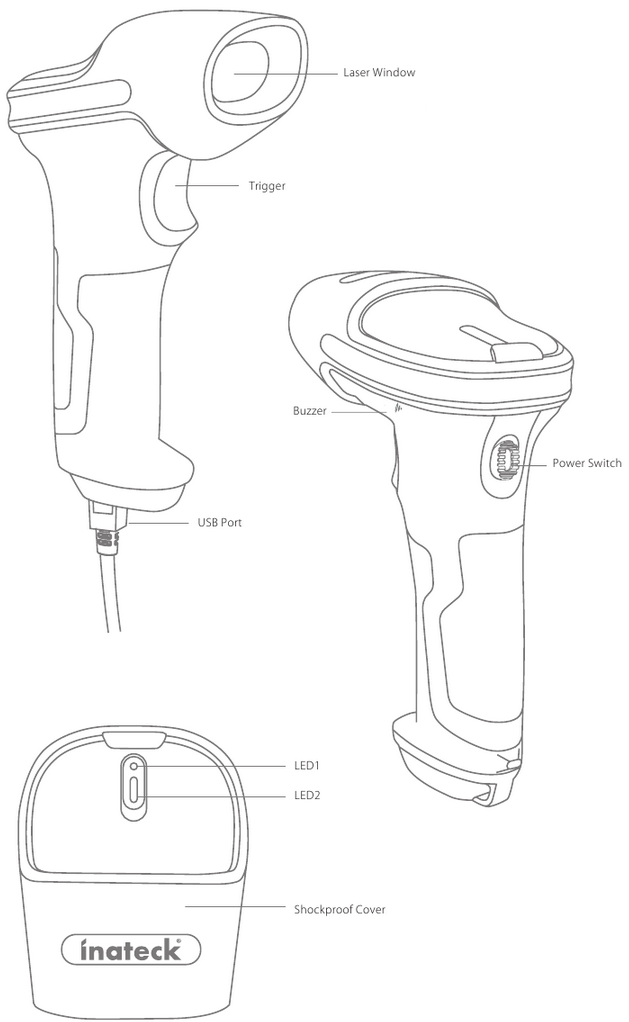 Inateck BCST70 Bluetooth Wireless Barcode Scanner with 35m Range