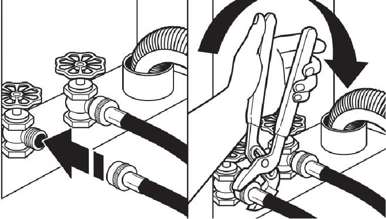 Connect inlet hoses to water faucets