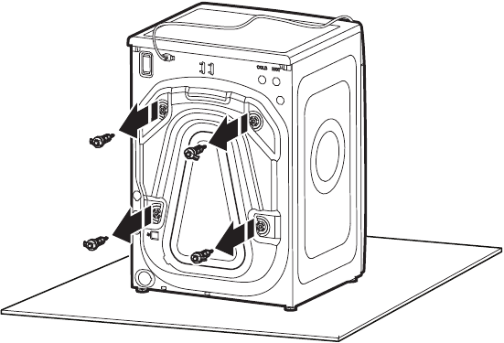 Remove transport bolts from washer