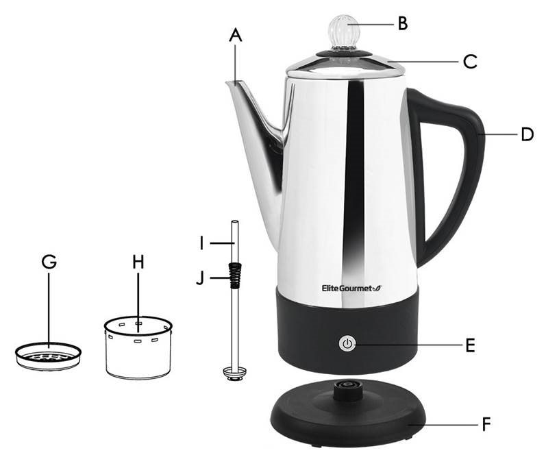 Elite Gourmet EC812 Stainless Steel Electric Coffee Percolator Manual