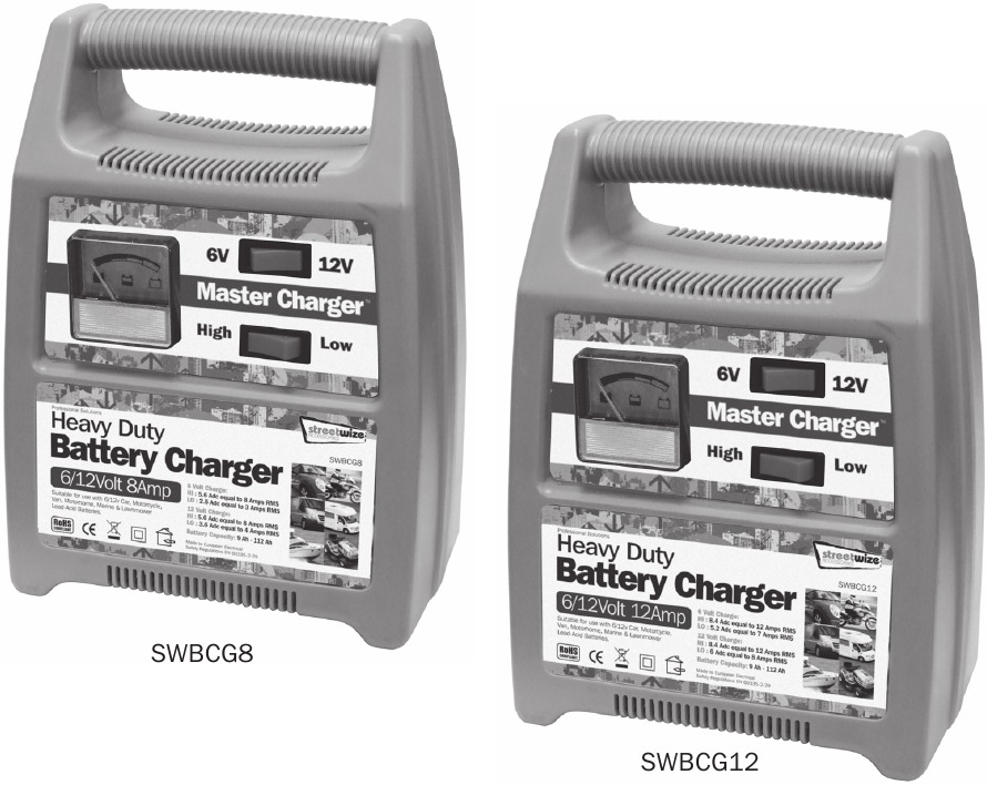 Streetwize SWBCG8, SWBCG12 6/12Volt 8 & 12Amp Battery Charger Manual