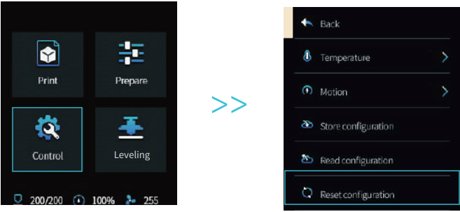 Auxiliary levelling - Step 1 - Reset parameters